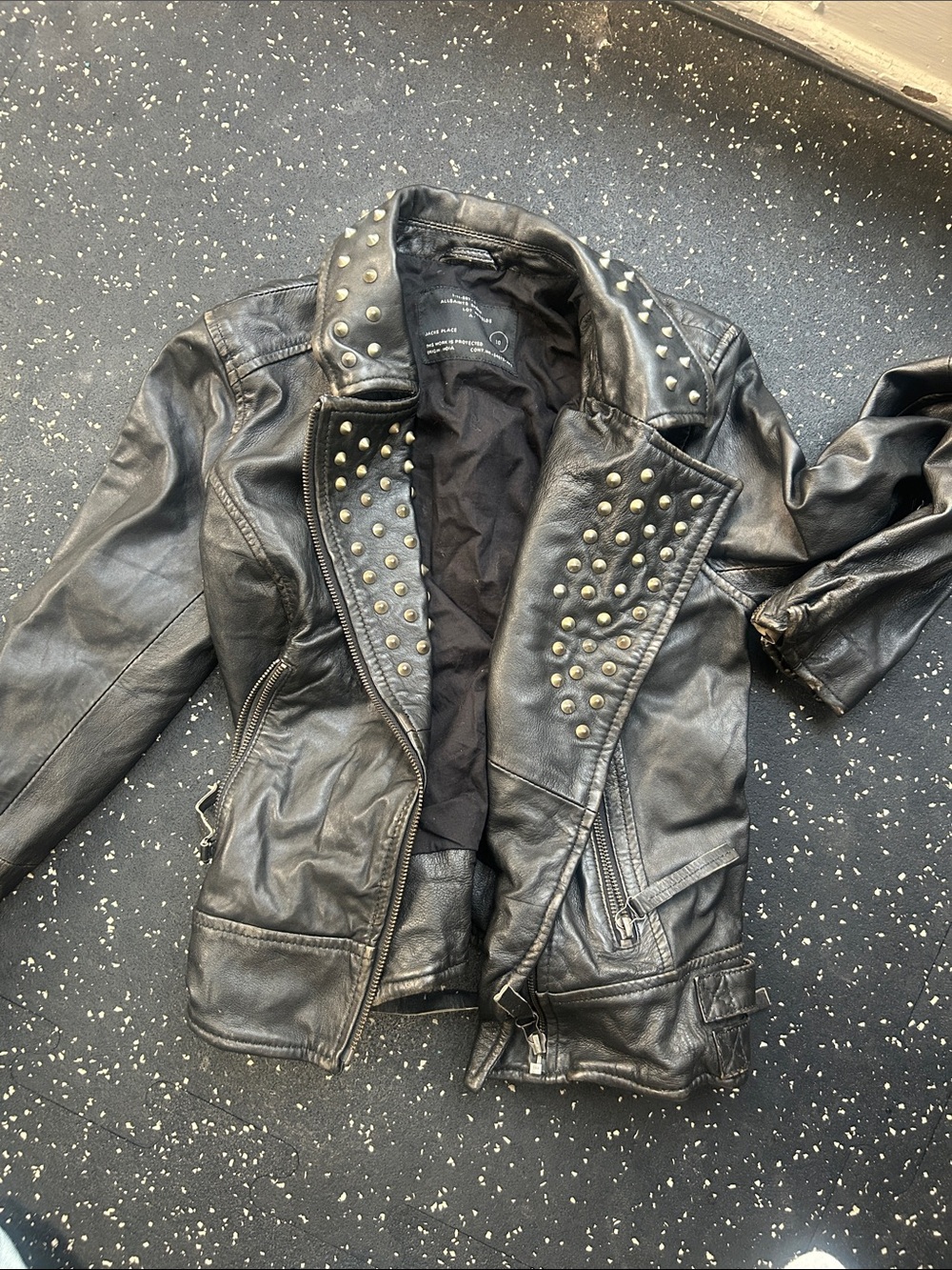 All saints Studded Black Faux Leather Moto Jacket